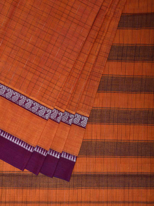 Orange and Purple Narayanpet Cotton Handloom Saree with One Side Big Border Design No Blouse np1407