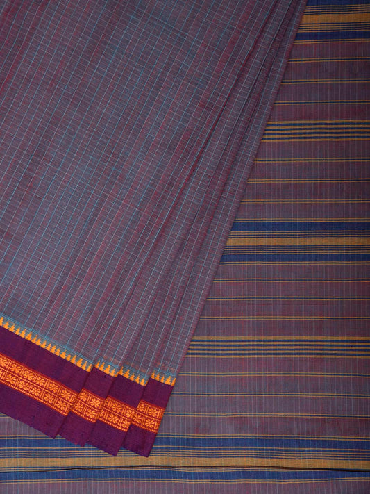 Indigo and Purple Narayanpet Cotton Handloom Saree with Checks Design No Blouse np1408