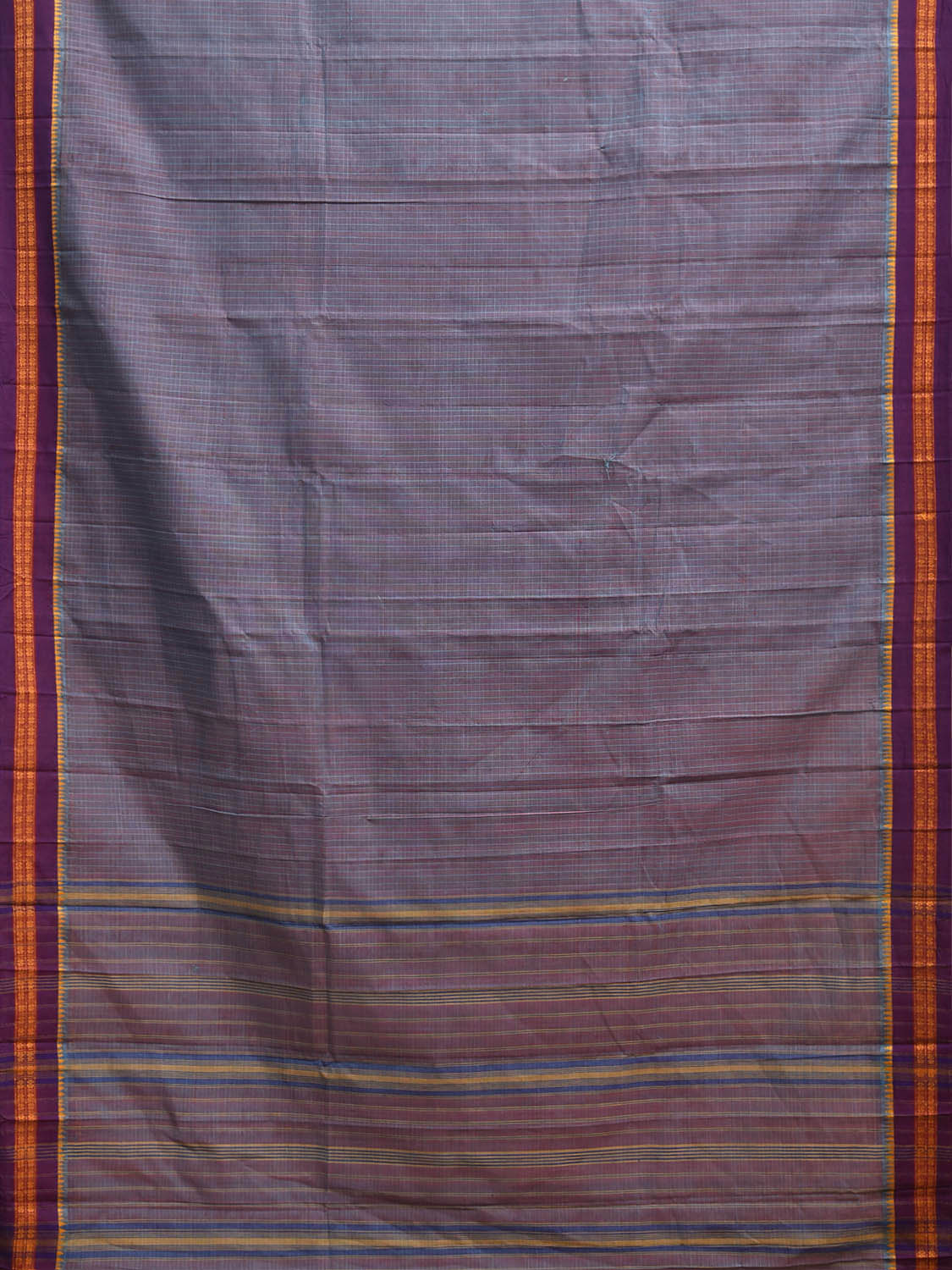 Indigo and Purple Narayanpet Cotton Handloom Saree with Checks Design No Blouse np1408