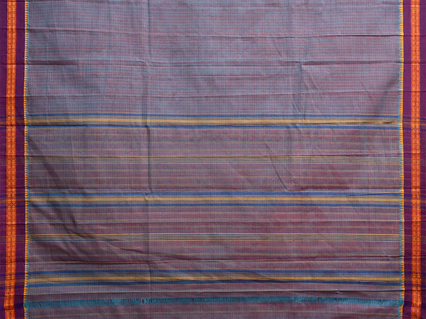 Indigo and Purple Narayanpet Cotton Handloom Saree with Checks Design No Blouse np1408