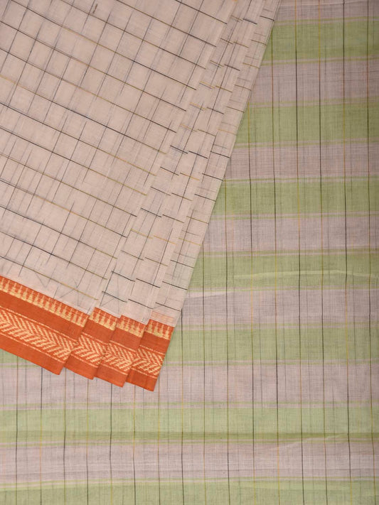 White and Mustard Narayanpet Cotton Handloom Saree with Big Checks Design No Blouse np1414