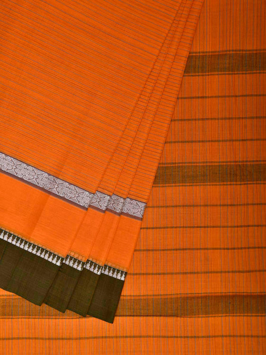 Orange and Green Narayanpet Cotton Handloom Saree with Big Border Design No Blouse np1415