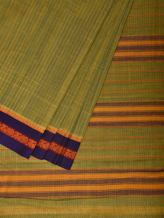 Light Green and Purple Narayanpet Cotton Handloom Saree with Checks Design No Blouse np1417