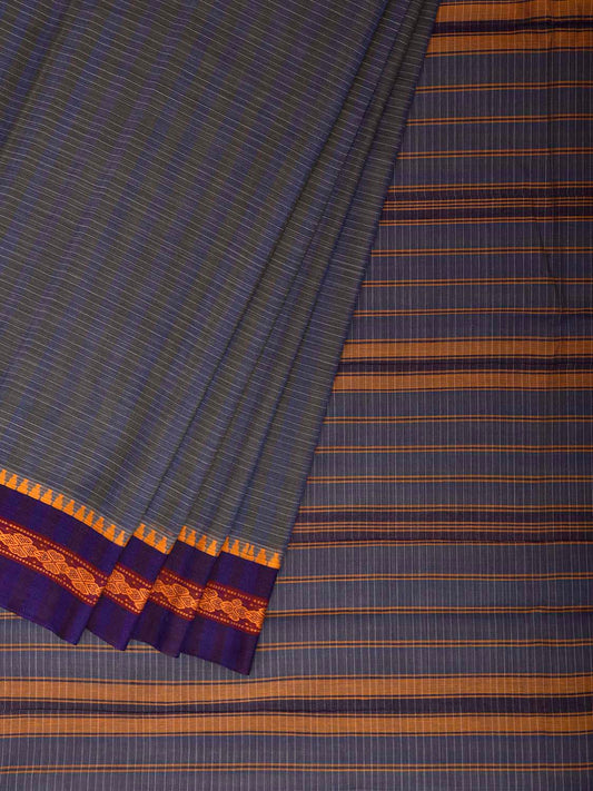 Grey and Purple Narayanpet Cotton Handloom Saree with Strips Design No Blouse np1418