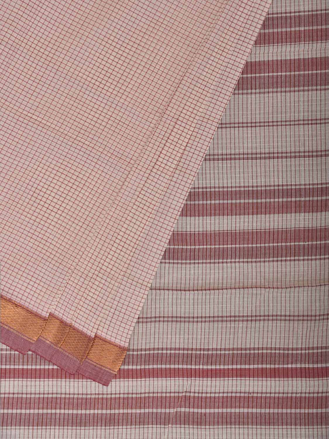 White and Red Narayanpet Cotton Handloom Saree with Checks Design No Blouse np1419