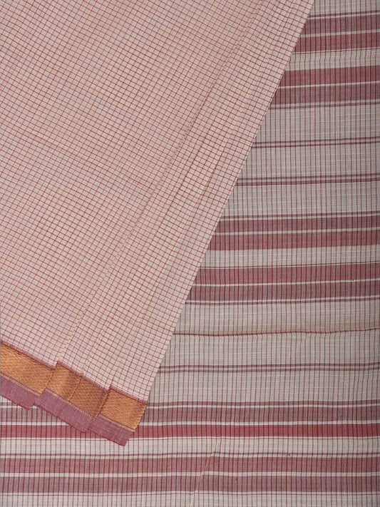 White and Red Narayanpet Cotton Handloom Saree with Checks Design No Blouse np1419