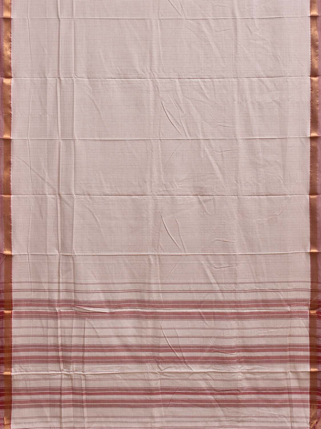 White and Red Narayanpet Cotton Handloom Saree with Checks Design No Blouse np1419