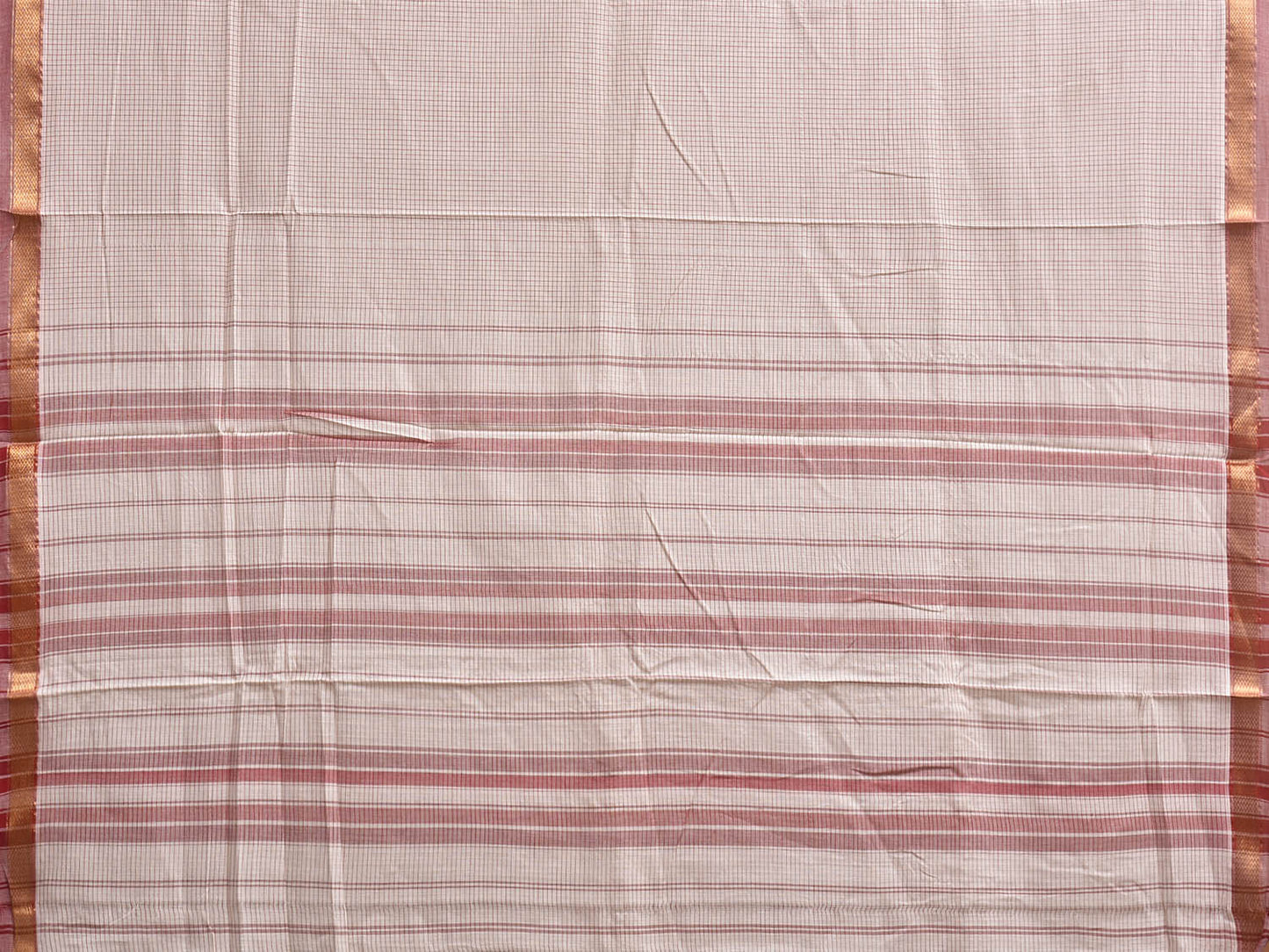 White and Red Narayanpet Cotton Handloom Saree with Checks Design No Blouse np1419