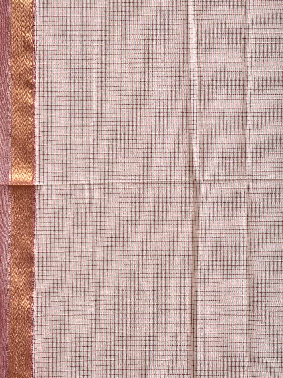 White and Red Narayanpet Cotton Handloom Saree with Checks Design No Blouse np1419