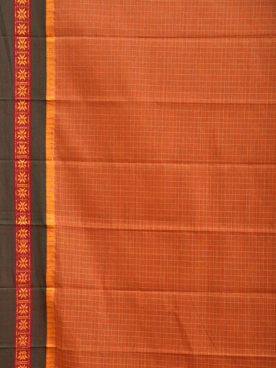 Orange and Green Narayanpet Cotton Handloom Saree with Checks Design No Blouse np1420