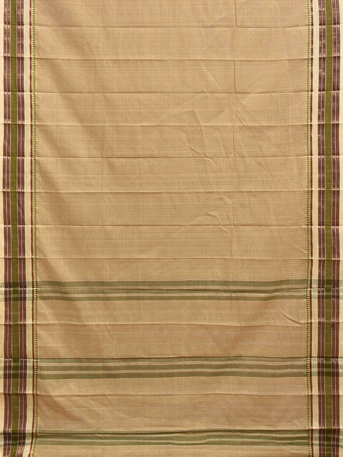 Cream and Olive Narayanpet Cotton Handloom Saree with Checks Design No Blouse np1421