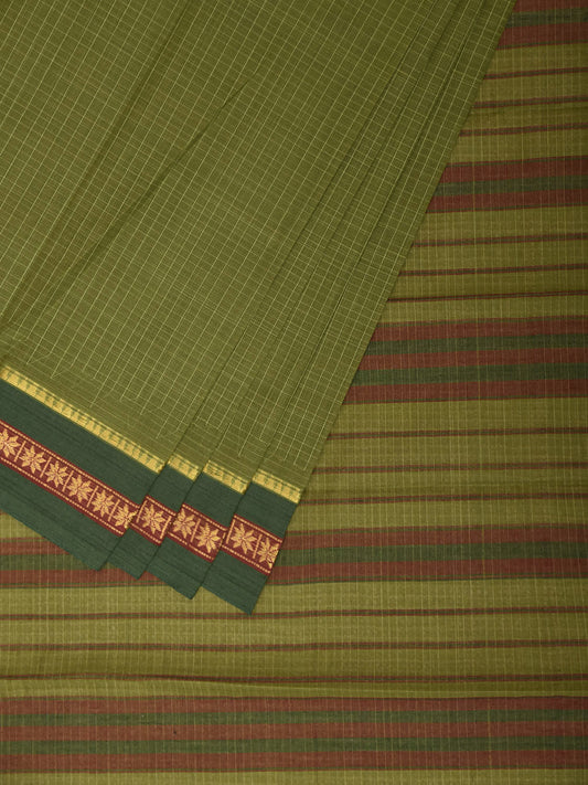 Green Narayanpet Cotton Handloom Saree with Checks Design No Blouse np1422