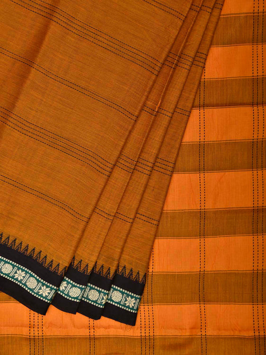 Mustard and Yellow Narayanpet Cotton Saree with Strips Body Design No Blouse np1424