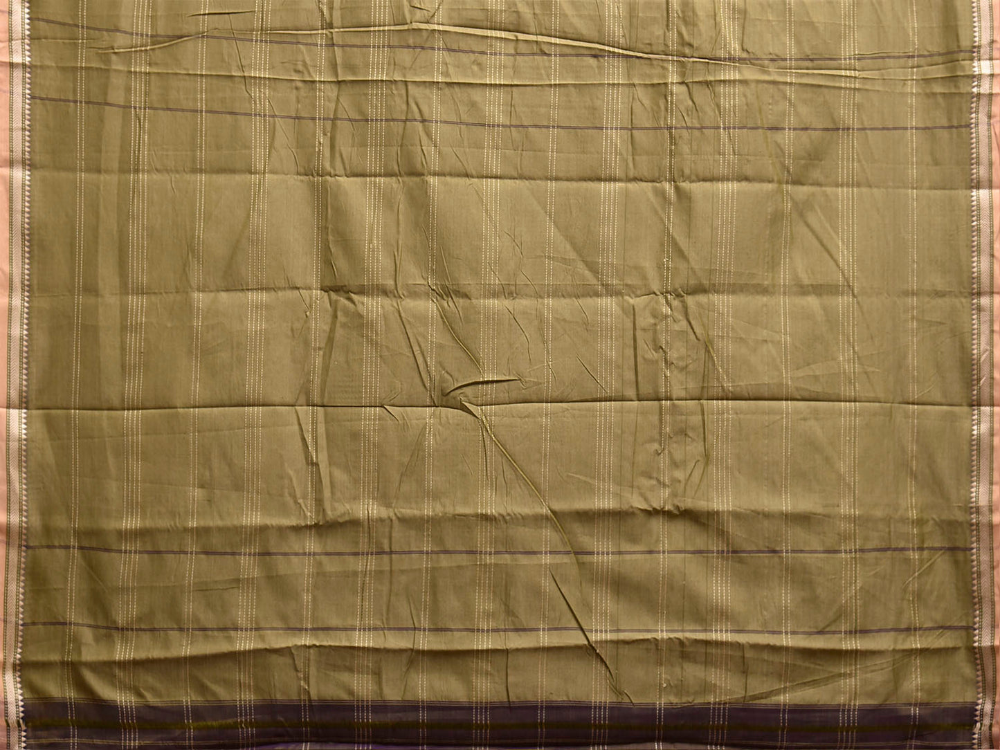 Olive Narayanpet Cotton Saree with Strips Body Design No Blouse np1425