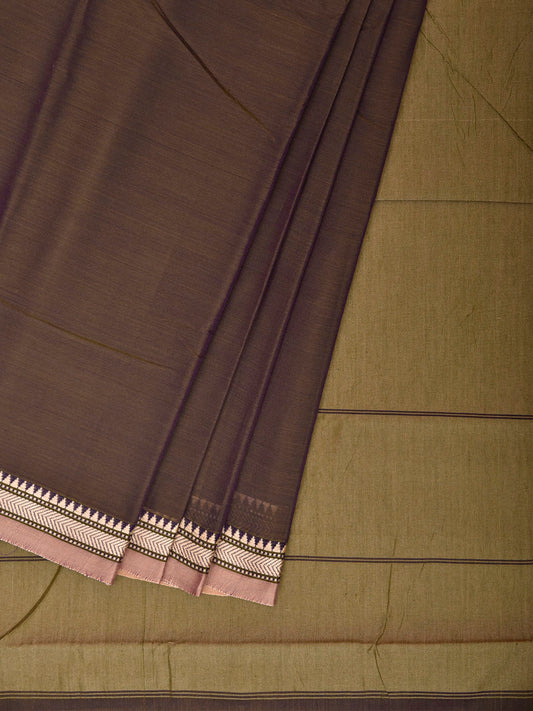 Olive Narayanpet Cotton Saree with Strips Body Design No Blouse np1427