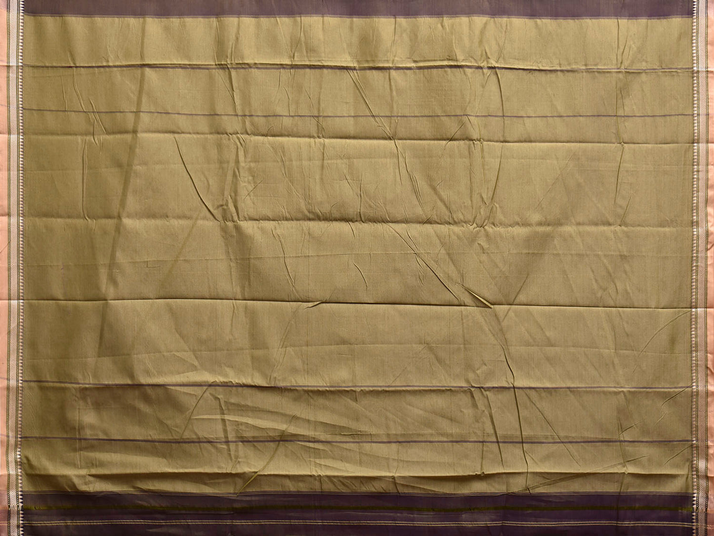 Olive Narayanpet Cotton Saree with Strips Body Design No Blouse np1427