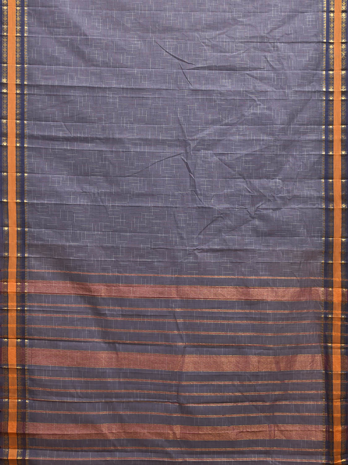 Grey and Dark Blue Narayanpet Cotton Handloom Saree with Checks Design No Blouse np1428