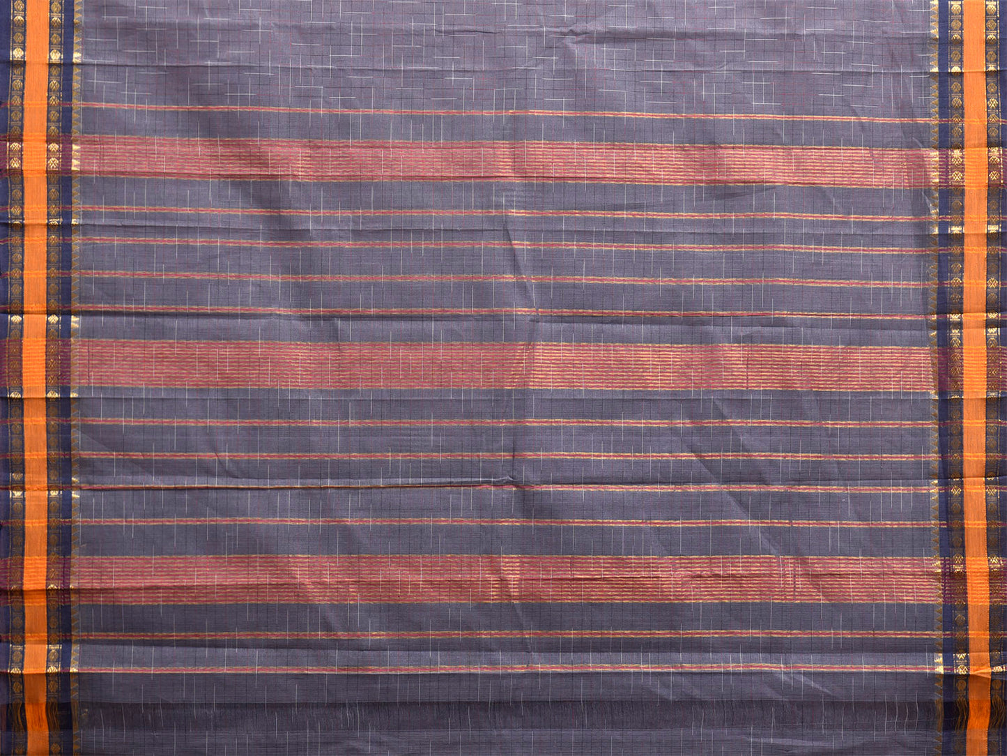 Grey and Dark Blue Narayanpet Cotton Handloom Saree with Checks Design No Blouse np1428