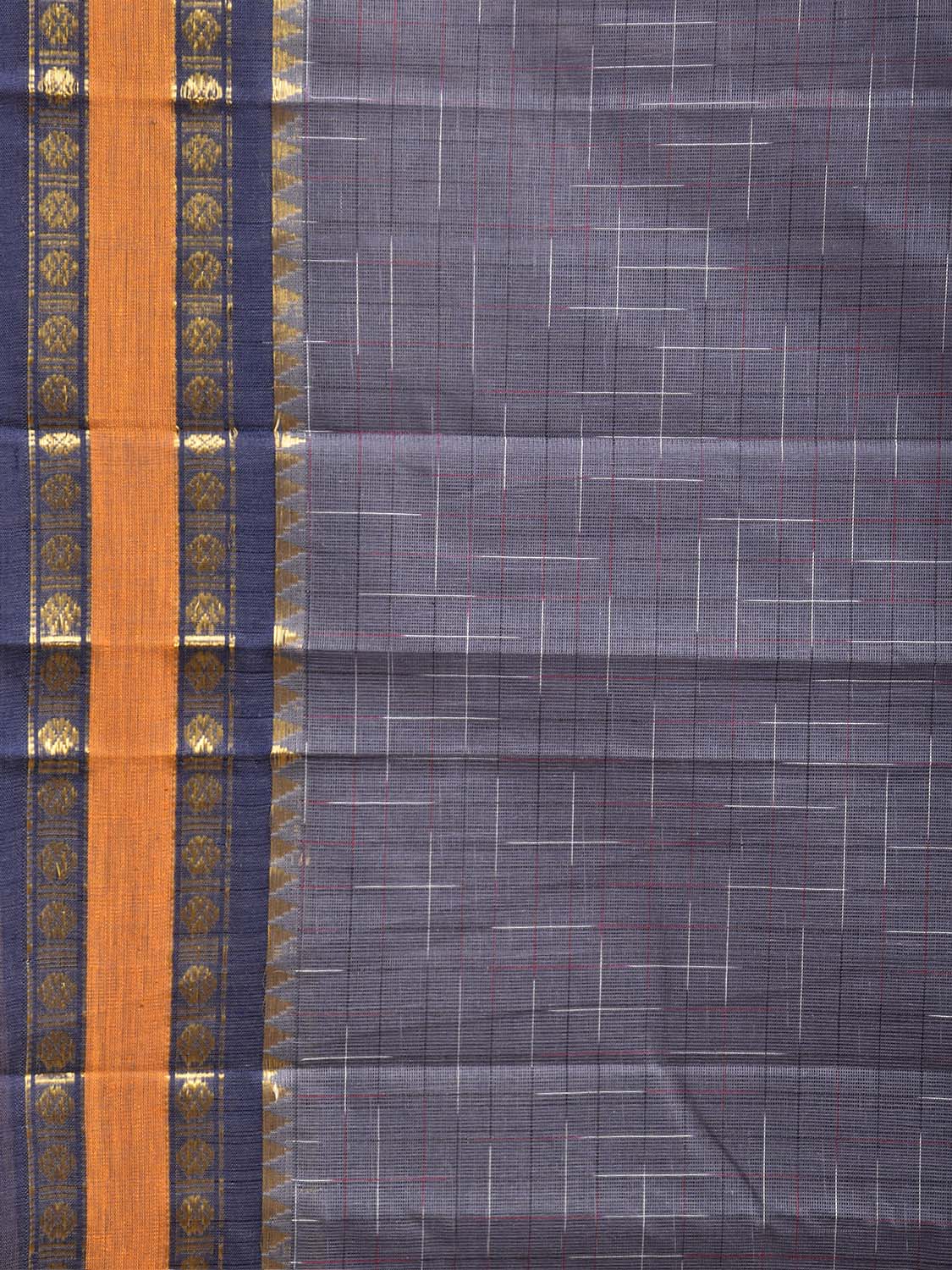 Grey and Dark Blue Narayanpet Cotton Handloom Saree with Checks Design No Blouse np1428