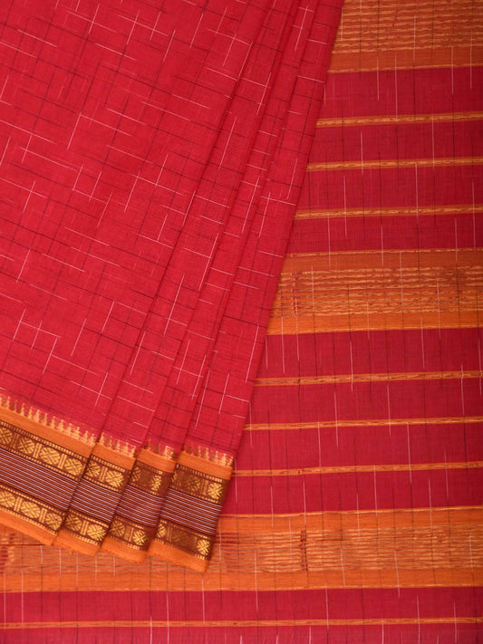 Pink and Orange Narayanpet Cotton Handloom Saree with Strips Pallu Design No Blouse np1430