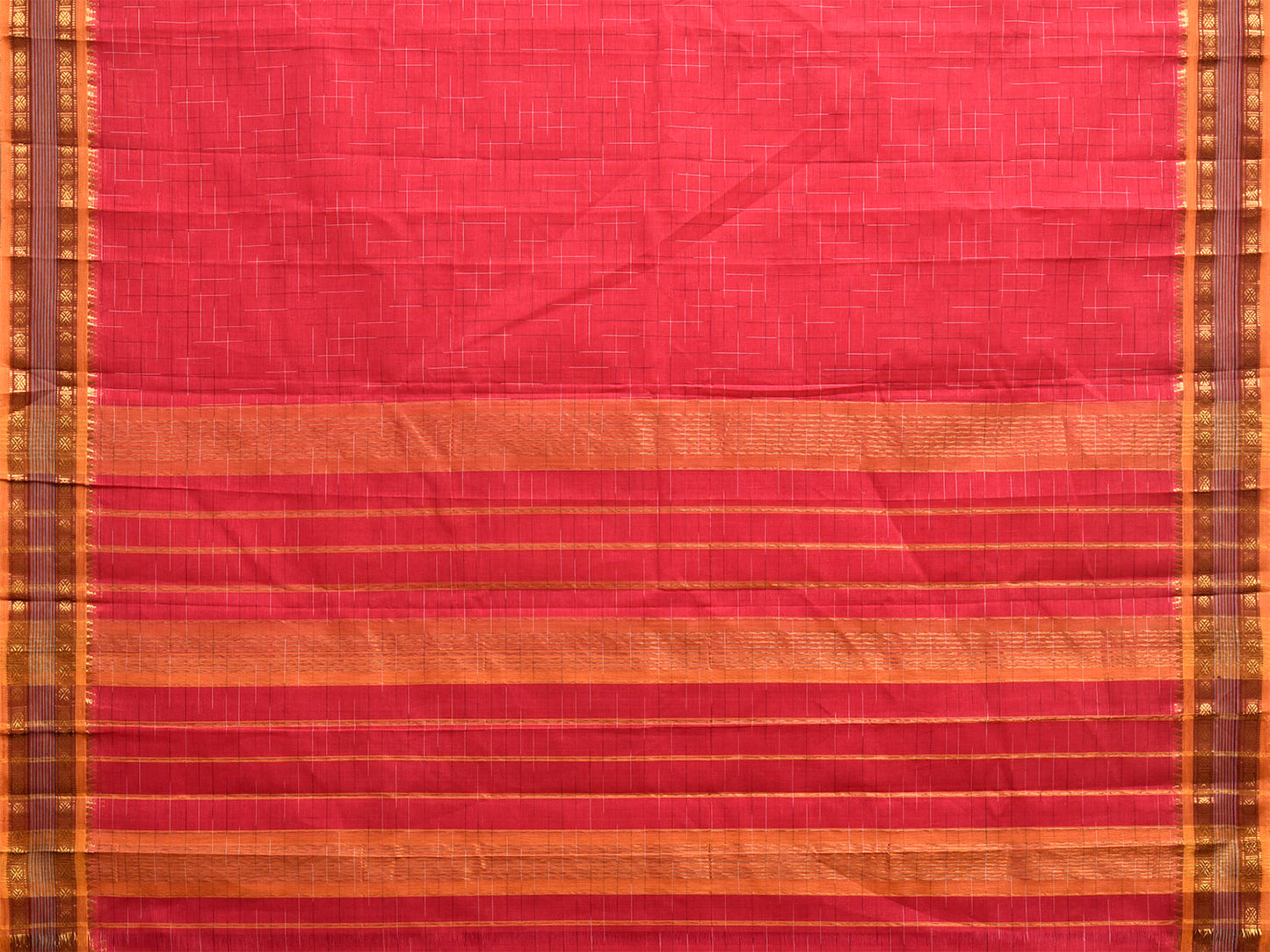 Pink and Orange Narayanpet Cotton Handloom Saree with Strips Pallu Design No Blouse np1430