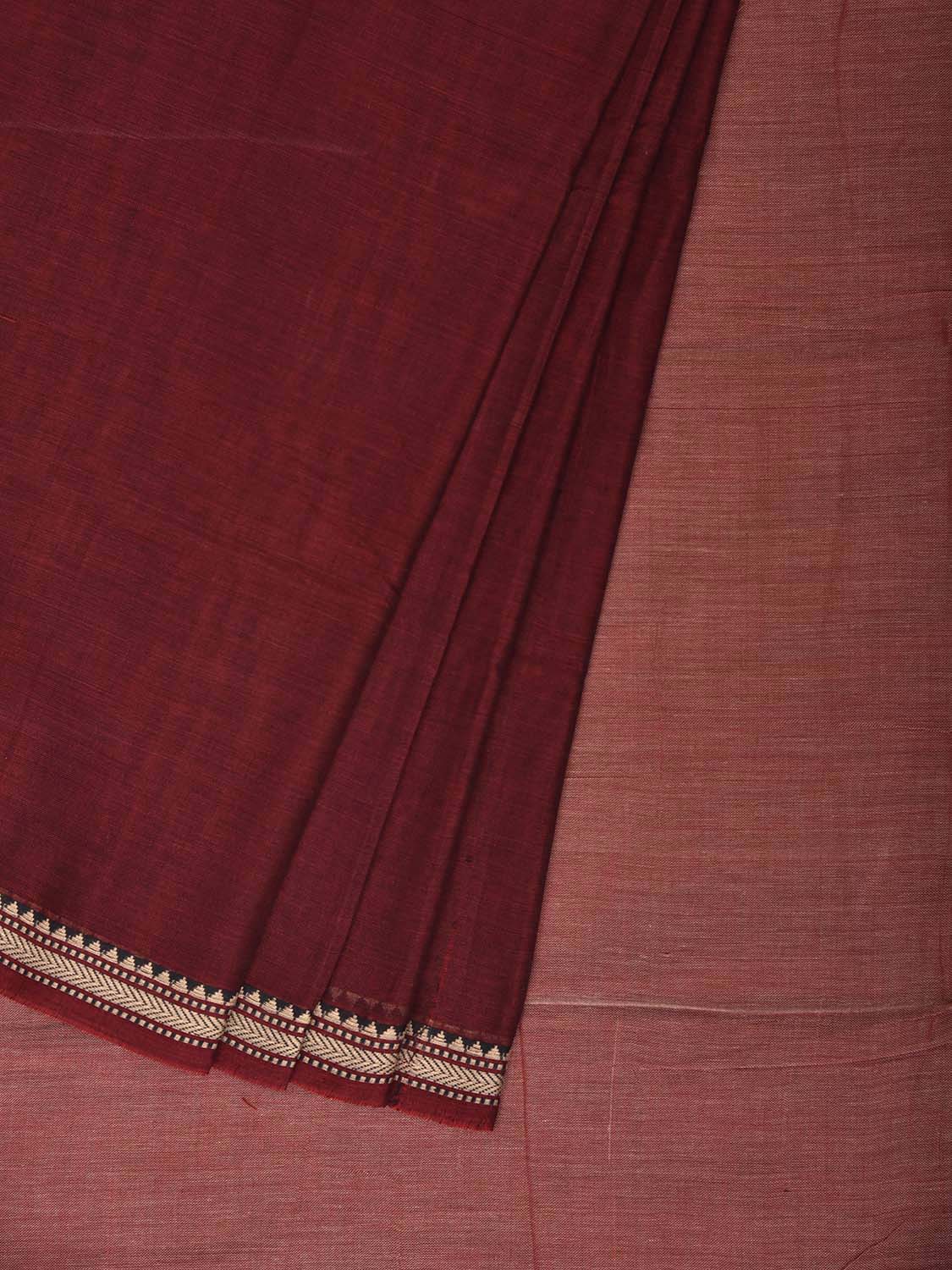Maroon Narayanpet Cotton Handloom Plain Saree with Contrast Pallu Design No Blouse np1431