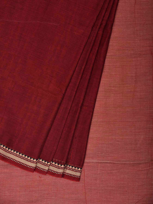 Maroon Narayanpet Cotton Handloom Plain Saree with Contrast Pallu Design No Blouse np1431