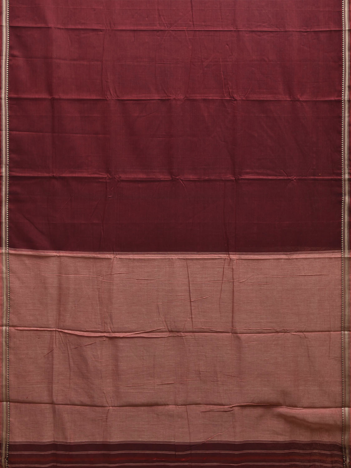 Maroon Narayanpet Cotton Handloom Plain Saree with Contrast Pallu Design No Blouse np1431