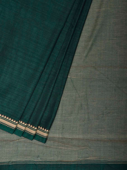 Green Narayanpet Cotton Handloom Plain Saree with Contrast Pallu Design No Blouse np1432