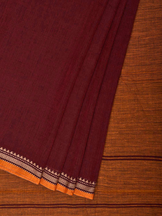 Maroon Narayanpet Cotton Handloom Plain Saree with Contrast Pallu Design No Blouse np1433