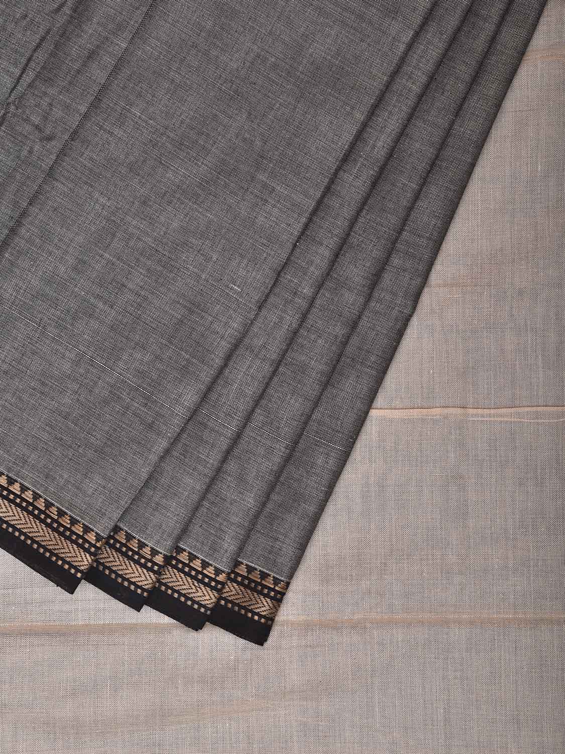 Grey Narayanpet Cotton Handloom Plain Saree with Contrast Pallu Design No Blouse np1434
