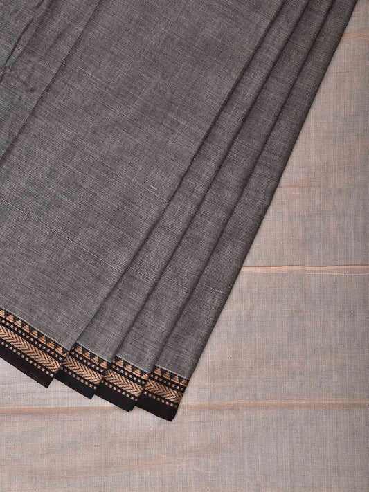 Grey Narayanpet Cotton Handloom Plain Saree with Contrast Pallu Design No Blouse np1434