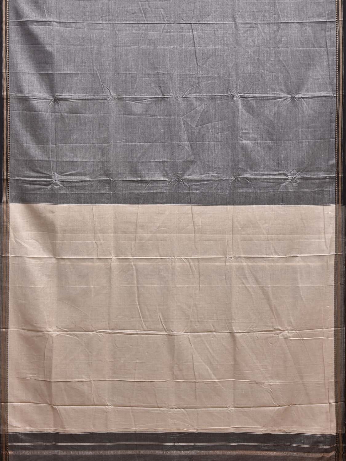 Grey Narayanpet Cotton Handloom Plain Saree with Contrast Pallu Design No Blouse np1434