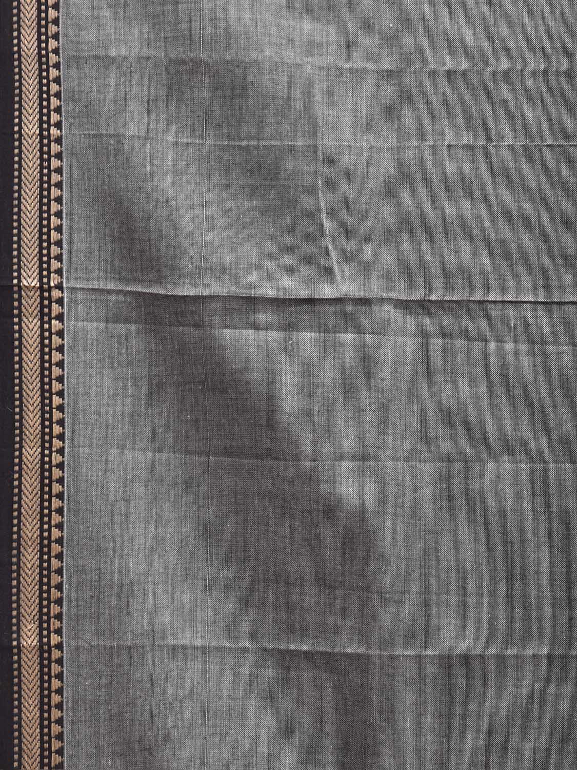 Grey Narayanpet Cotton Handloom Plain Saree with Contrast Pallu Design No Blouse np1434