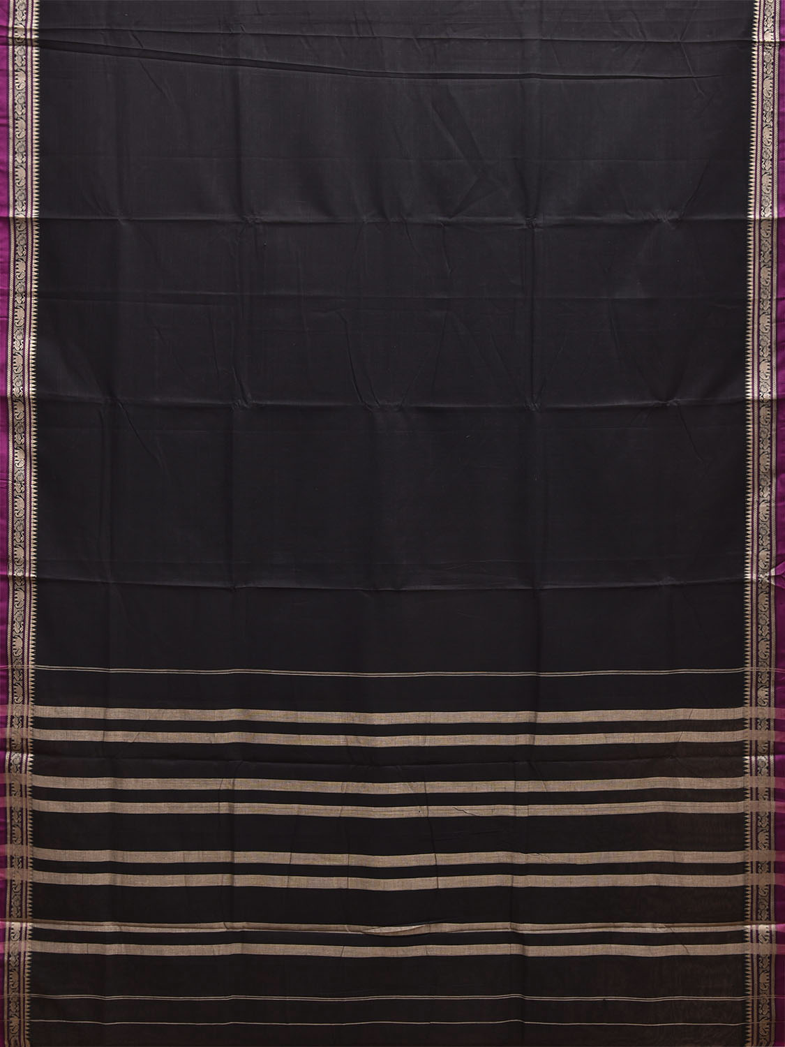 Black Narayanpet Cotton Handloom Plain Saree with Strips Pallu Design No Blouse np1435
