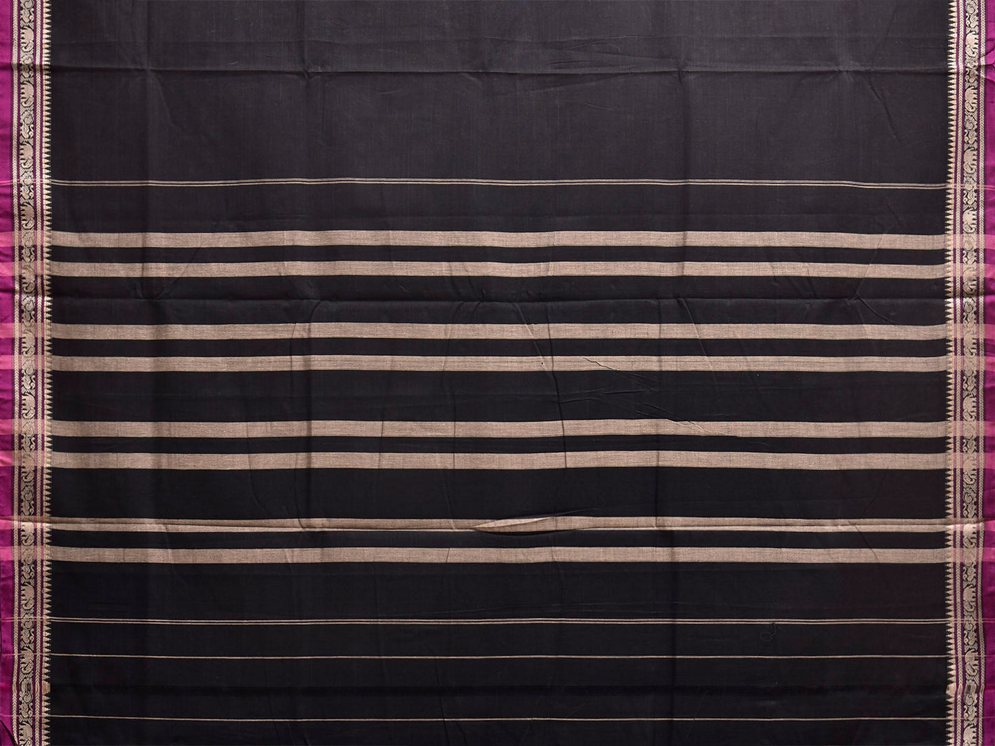 Black Narayanpet Cotton Handloom Plain Saree with Strips Pallu Design No Blouse np1435