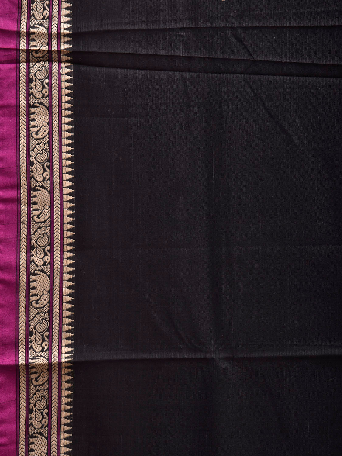 Black Narayanpet Cotton Handloom Plain Saree with Strips Pallu Design No Blouse np1435