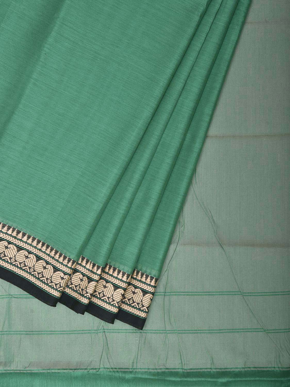 Turquoise Narayanpet Cotton Plain Saree with Contrast Pallu Design No Blouse np1438