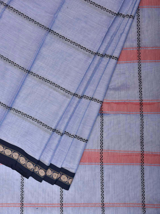 Light Lavender Narayanpet Cotton Saree with Strips Design No Blouse np1439