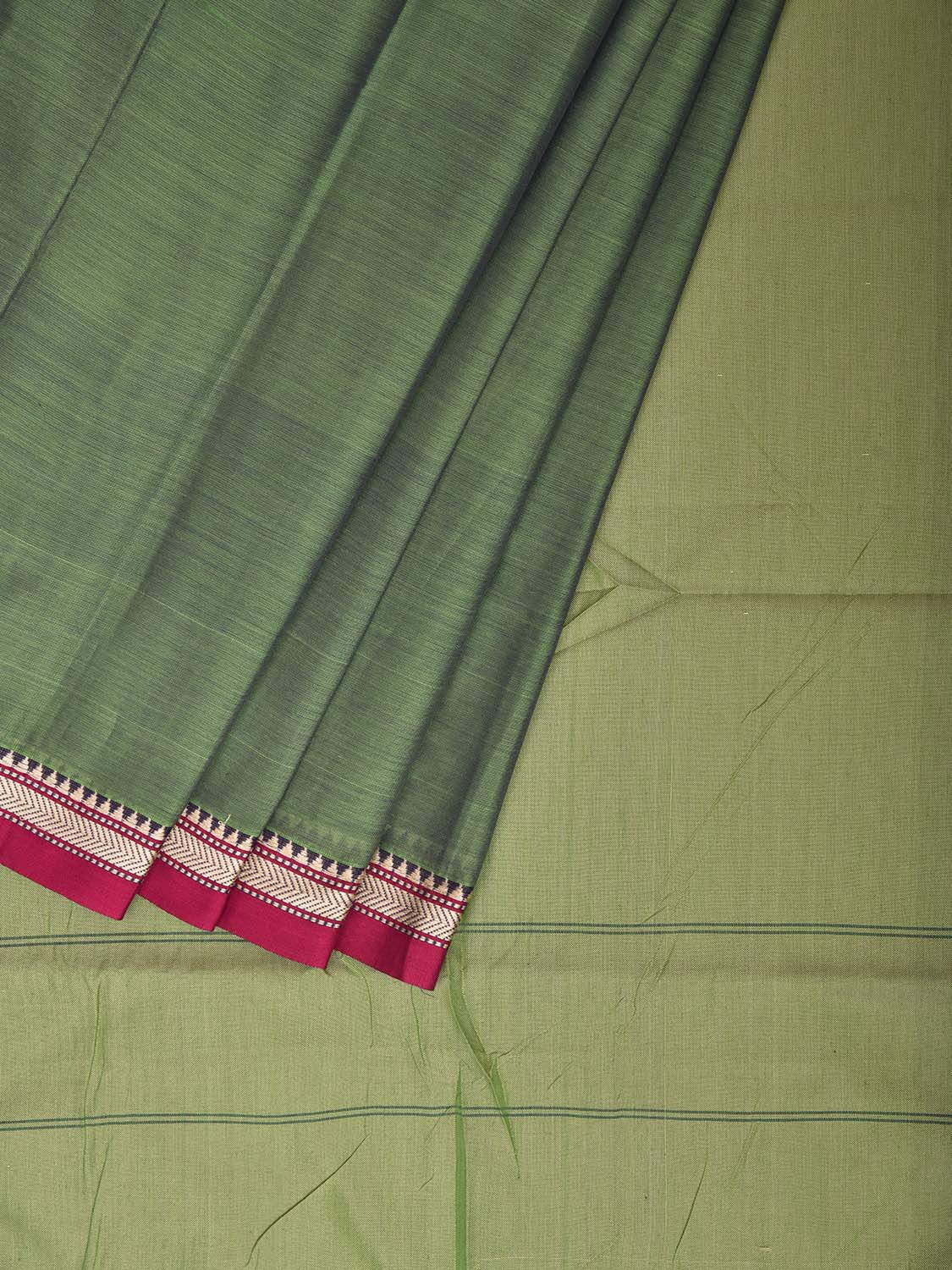 Light Green Narayanpet Cotton Plain Saree with Contrast Pallu Design No Blouse np1440