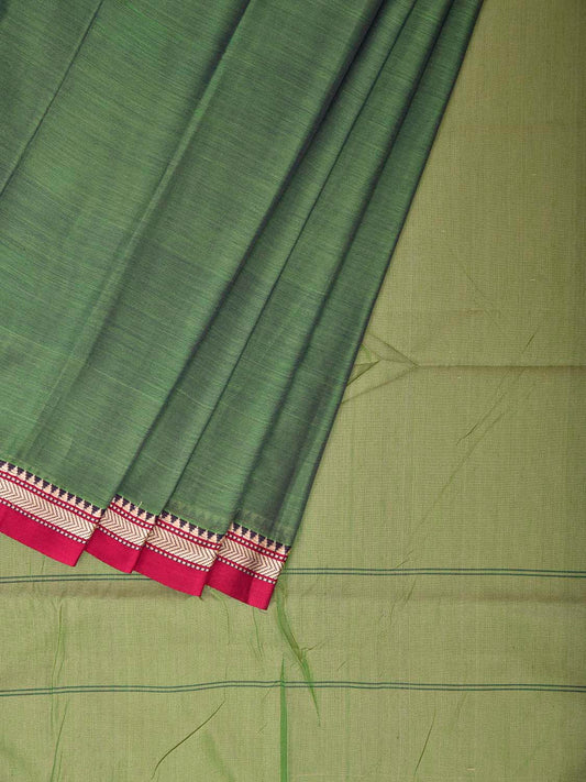 Light Green Narayanpet Cotton Plain Saree with Contrast Pallu Design No Blouse np1440