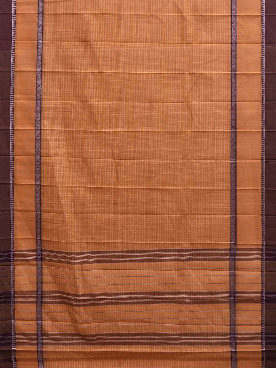 Orange and Brown Narayanpet Cotton Saree with Checks and Big Border Design No Blouse np1442