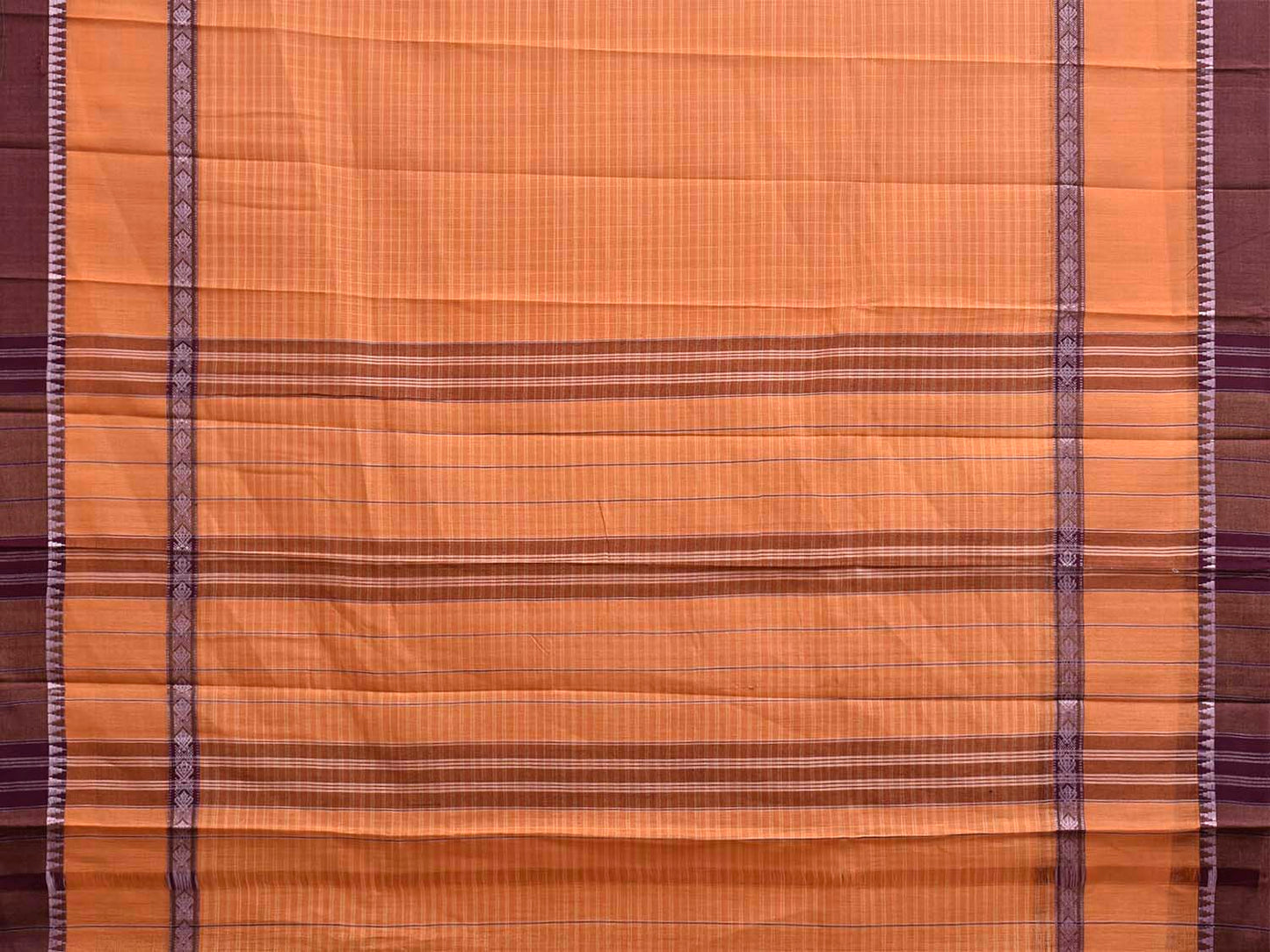 Orange and Brown Narayanpet Cotton Saree with Checks and Big Border Design No Blouse np1442
