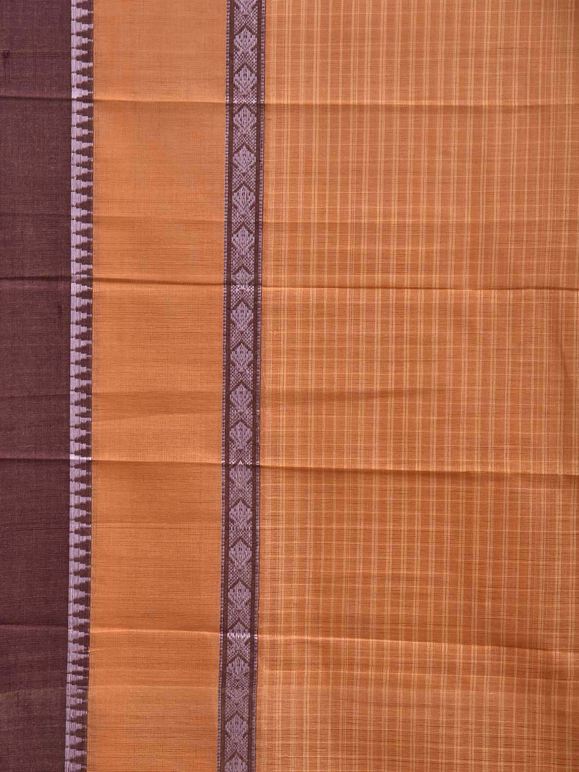 Orange and Brown Narayanpet Cotton Saree with Checks and Big Border Design No Blouse np1442