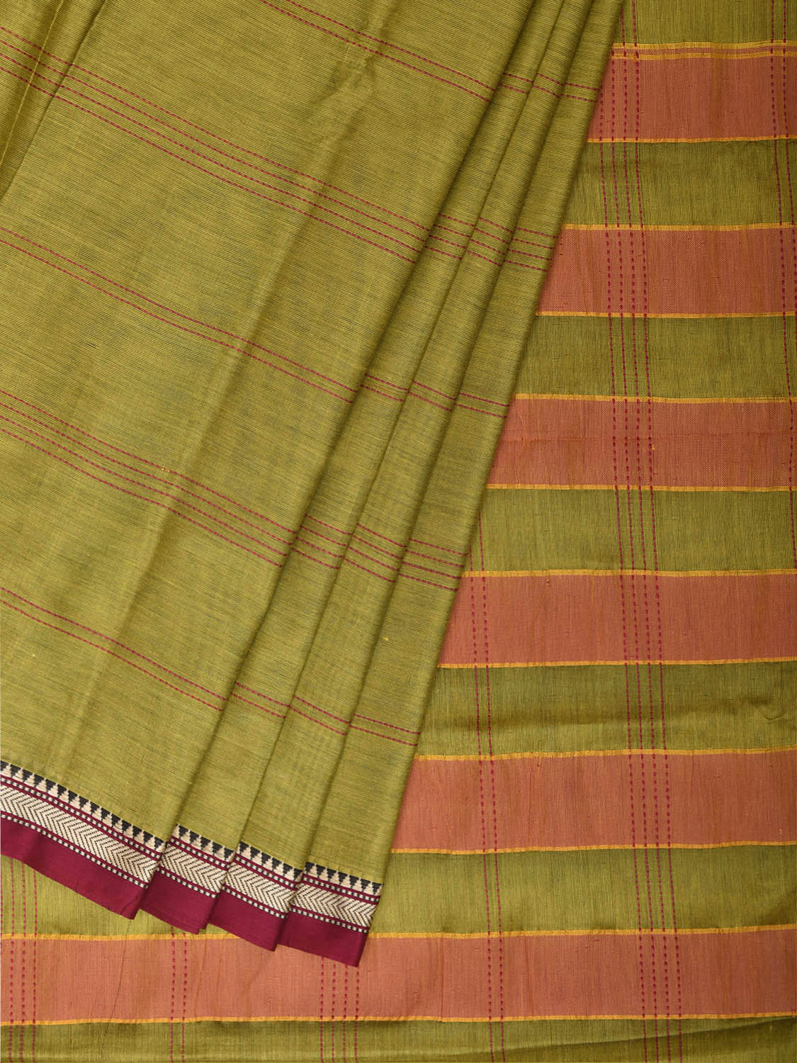 Light Green Narayanpet Cotton Saree with Strips Design No Blouse np1443