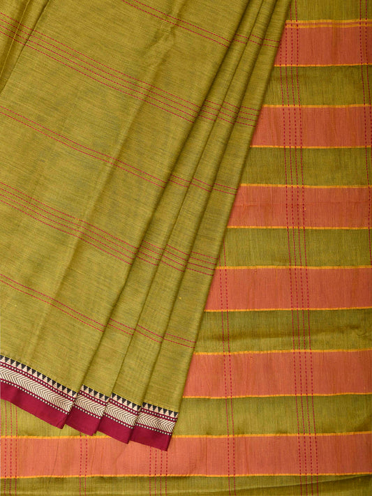 Light Green Narayanpet Cotton Saree with Strips Design No Blouse np1443