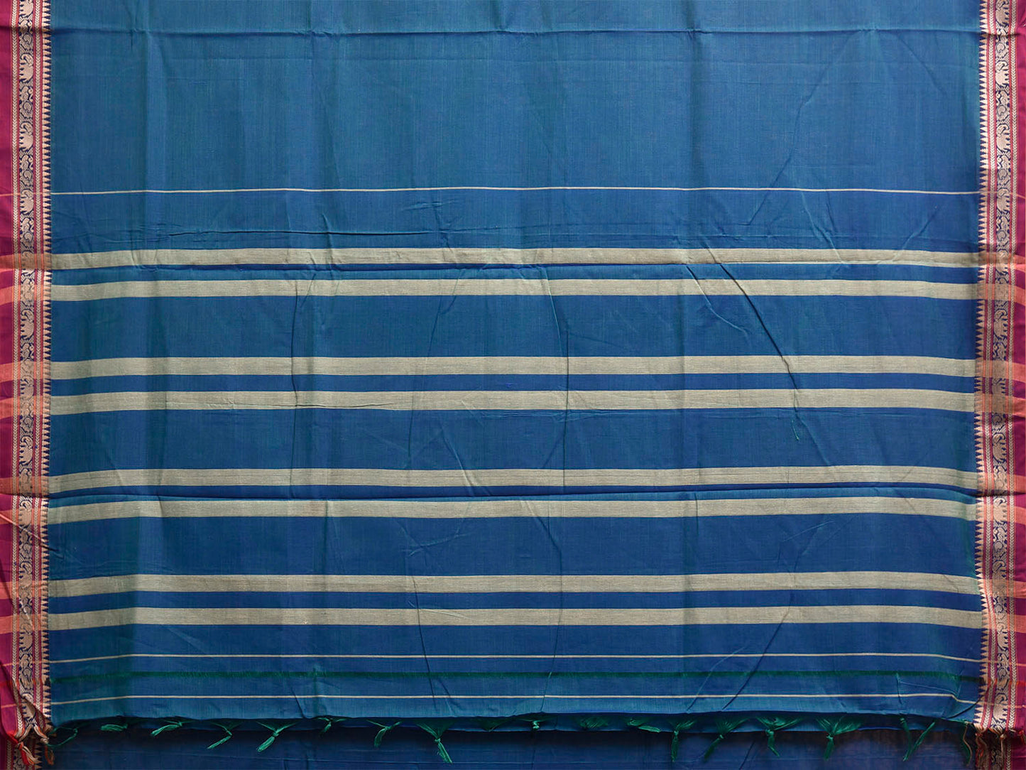 Blue Narayanpet Cotton Plain Saree with Strips Pallu Design No Blouse np1444