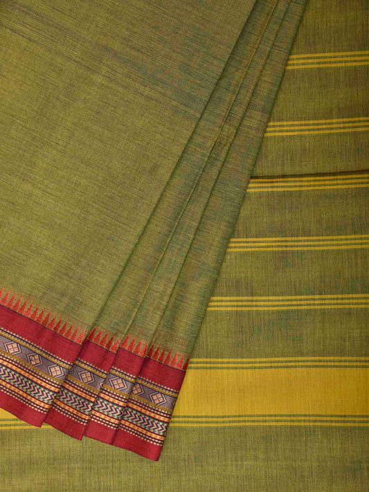 Light Green Narayanpet Cotton Plain Saree with Strips Pallu Design No Blouse np1445