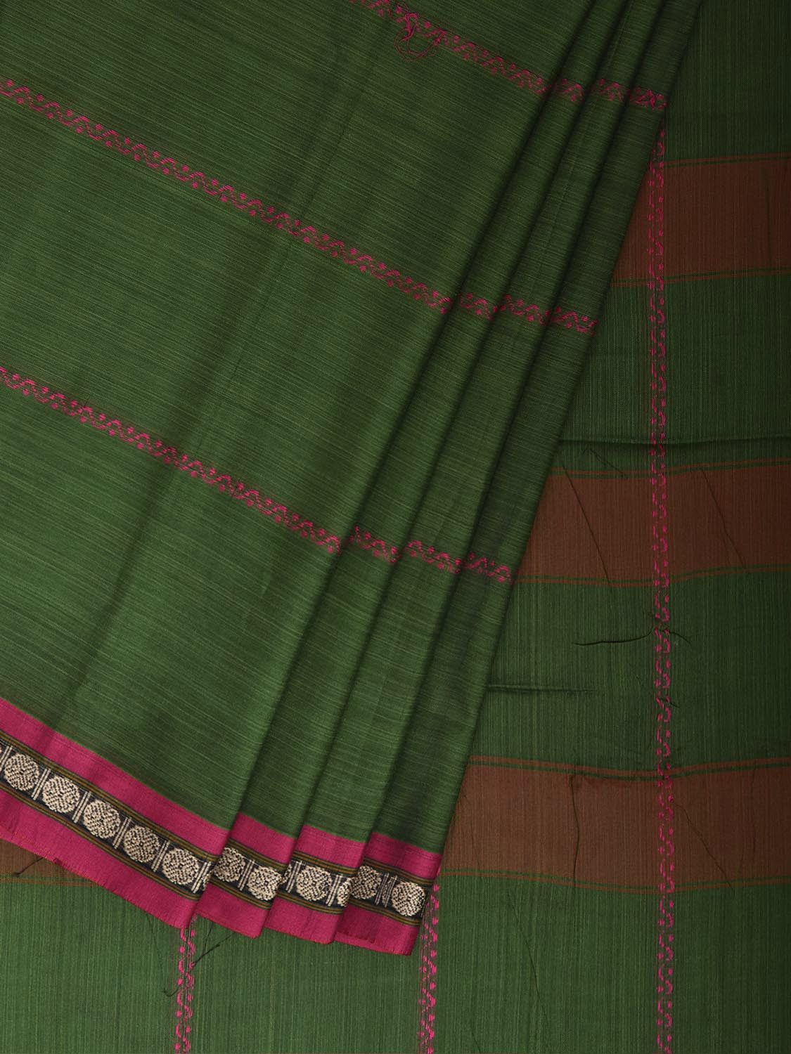 Green and Pink Narayanpet Cotton Saree with Strips Design No Blouse np1445