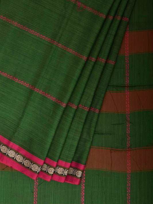 Green and Pink Narayanpet Cotton Saree with Strips Design No Blouse np1445